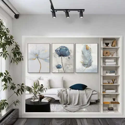 Scandinavian Flower Canvas Art Print Modern Abstract Painting Home Decoration Feather Picture Wall Art Oil Medium Paper Support
