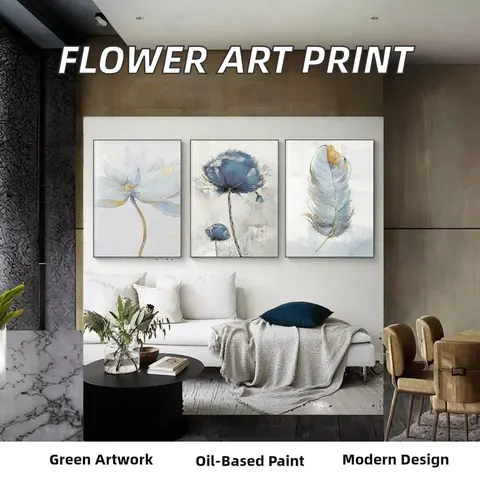 Scandinavian Flower Canvas Art Print Modern Abstract Painting Home Decoration Feather Picture Wall Art Oil Medium Paper Support