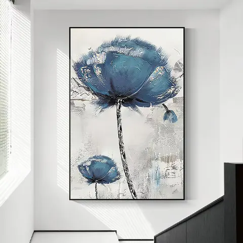 Scandinavian Flower Canvas Art Print Modern Abstract Painting Home Decoration Feather Picture Wall Art Oil Medium Paper Support