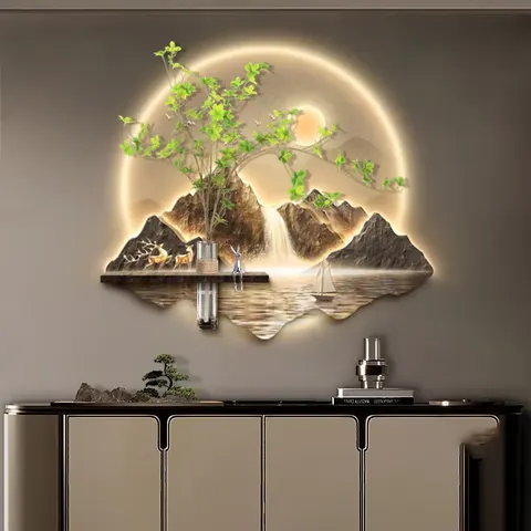 Scenery and Mountains Landscape Glowed  LED Painting Entrance Hall Background Wall Hydroponic Plants Art Decor Painting