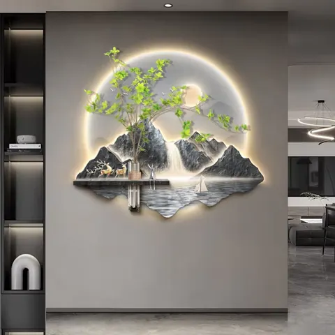 Scenery and Mountains Landscape Glowed  LED Painting Entrance Hall Background Wall Hydroponic Plants Art Decor Painting