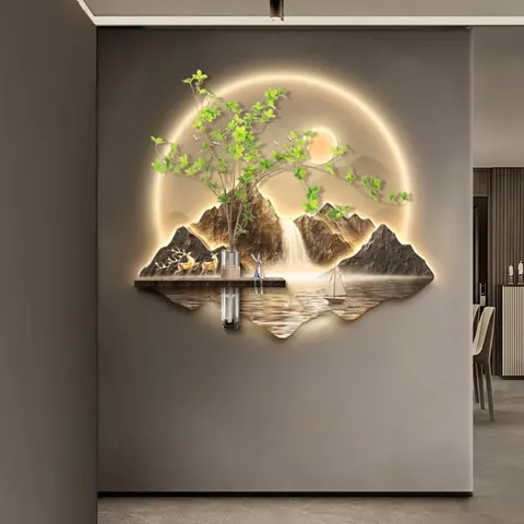 Scenery and Mountains Landscape Glowed  LED Painting Entrance Hall Background Wall Hydroponic Plants Art Decor Painting