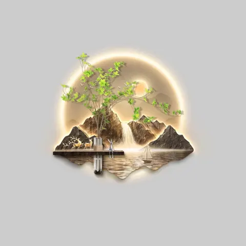 Scenery and Mountains Landscape Glowed  LED Painting Entrance Hall Background Wall Hydroponic Plants Art Decor Painting