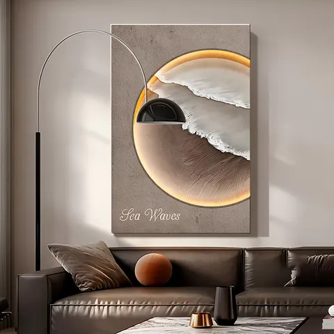 Sea Wave Double-layered Sandstone Art Decor Painting Sofa Background Wall LED Paintings