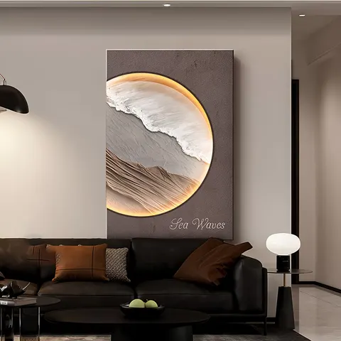 Sea Wave Double-layered Sandstone Art Decor Painting Sofa Background Wall LED Paintings