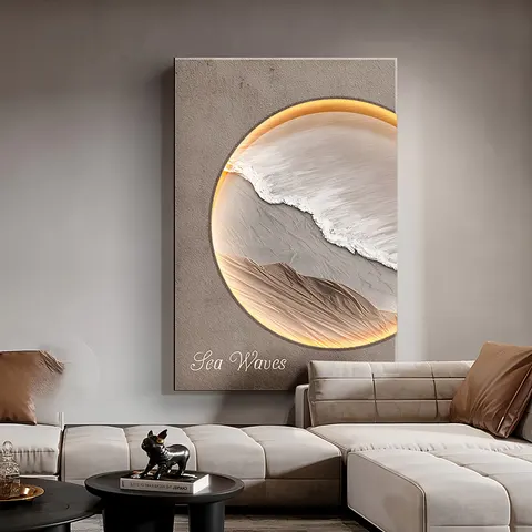 Sea Wave Double-layered Sandstone Art Decor Painting Sofa Background Wall LED Paintings