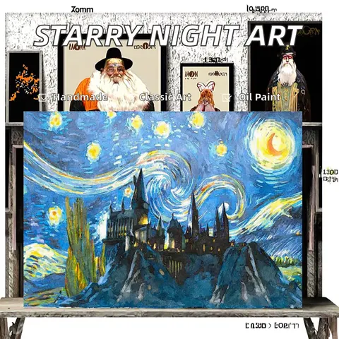 Semi-hand-drawn Starry Night Famous Landscape Art Oil Painting Canvas Painting