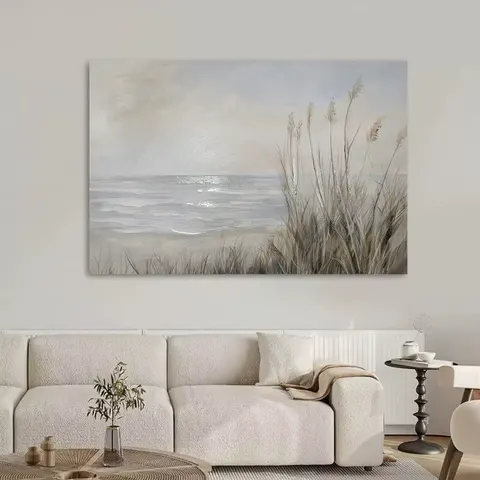 Semi-hand-painted Beach Grass Canvas Wall Decor Painting with Wooden Stretcher Bars