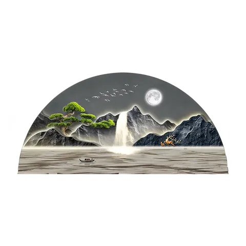 Semicircle Landscape Murals with Light Diamond Painting Laser Engraving Crystal Porcelain Painting Wall Art Home Decor