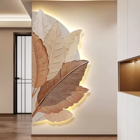 Semicircle Leaves Art Home Furnishings Decor Paintings Corridor Background Wall Crystal Porcelain Led Painting
