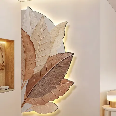 Semicircle Leaves Art Home Furnishings Decor Paintings Corridor Background Wall Crystal Porcelain Led Painting