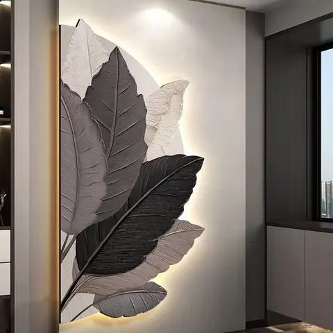 Semicircle Leaves Art Home Furnishings Decor Paintings Corridor Background Wall Crystal Porcelain Led Painting