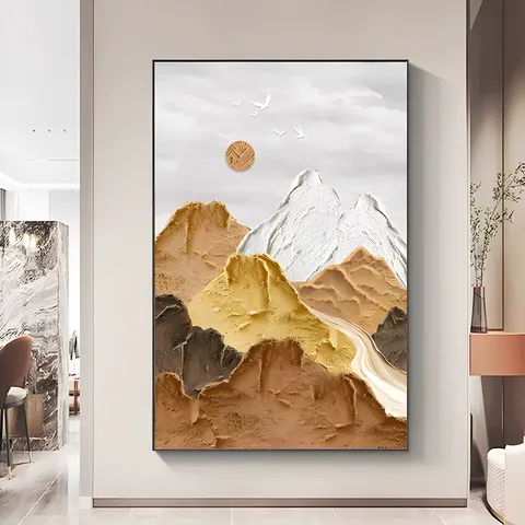 Seolcheon Sunrise Living Room Wall Decor Painting Pure Hand-painted Oil Cream Wind Sand Background Wall Aluminum Frame Painting
