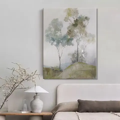 Set of 2 Half-hand-drawn Painted Abstract Tree  Canvas Painting Neutral Tone Gallery Wrapped Ready to Hang Home Decor