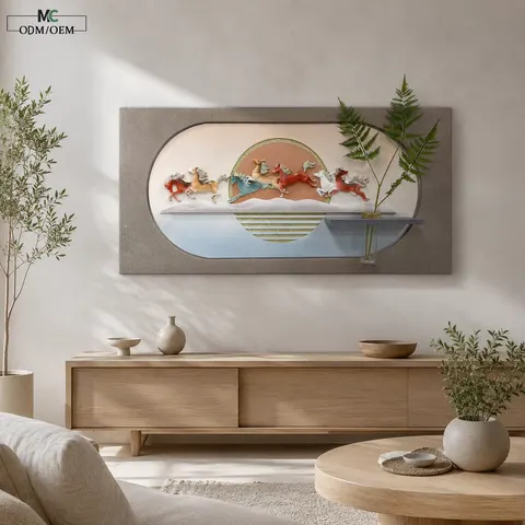 Seven Horses Three-Dimensional Sandstone Art Decorative Painting Multi-layered Combination LED Decorative Painting