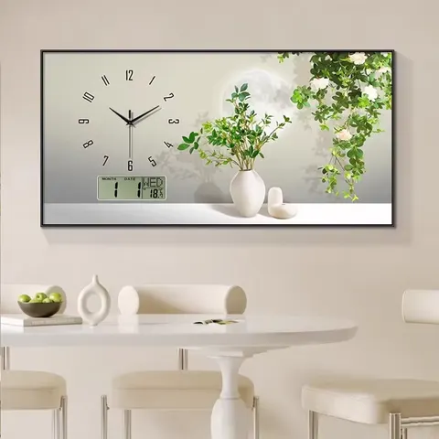 Shadow and Green Plant Decorative Painting Restaurant Background Wall Creative Calendar Wall Clock Art Home Decor Painting