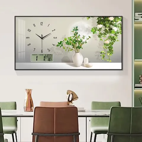 Shadow and Green Plant Decorative Painting Restaurant Background Wall Creative Calendar Wall Clock Art Home Decor Painting
