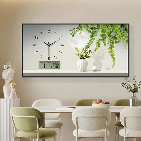 Shadow and Green Plant Decorative Painting Restaurant Background Wall Creative Calendar Wall Clock Art Home Decor Painting