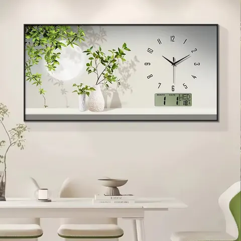 Shadow and Green Plant Decorative Painting Restaurant Background Wall Creative Calendar Wall Clock Art Home Decor Painting