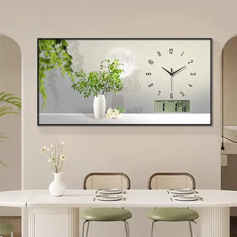 Shadow and Green Plant Decorative Painting Restaurant Background Wall Creative Calendar Wall Clock Art Home Decor Painting