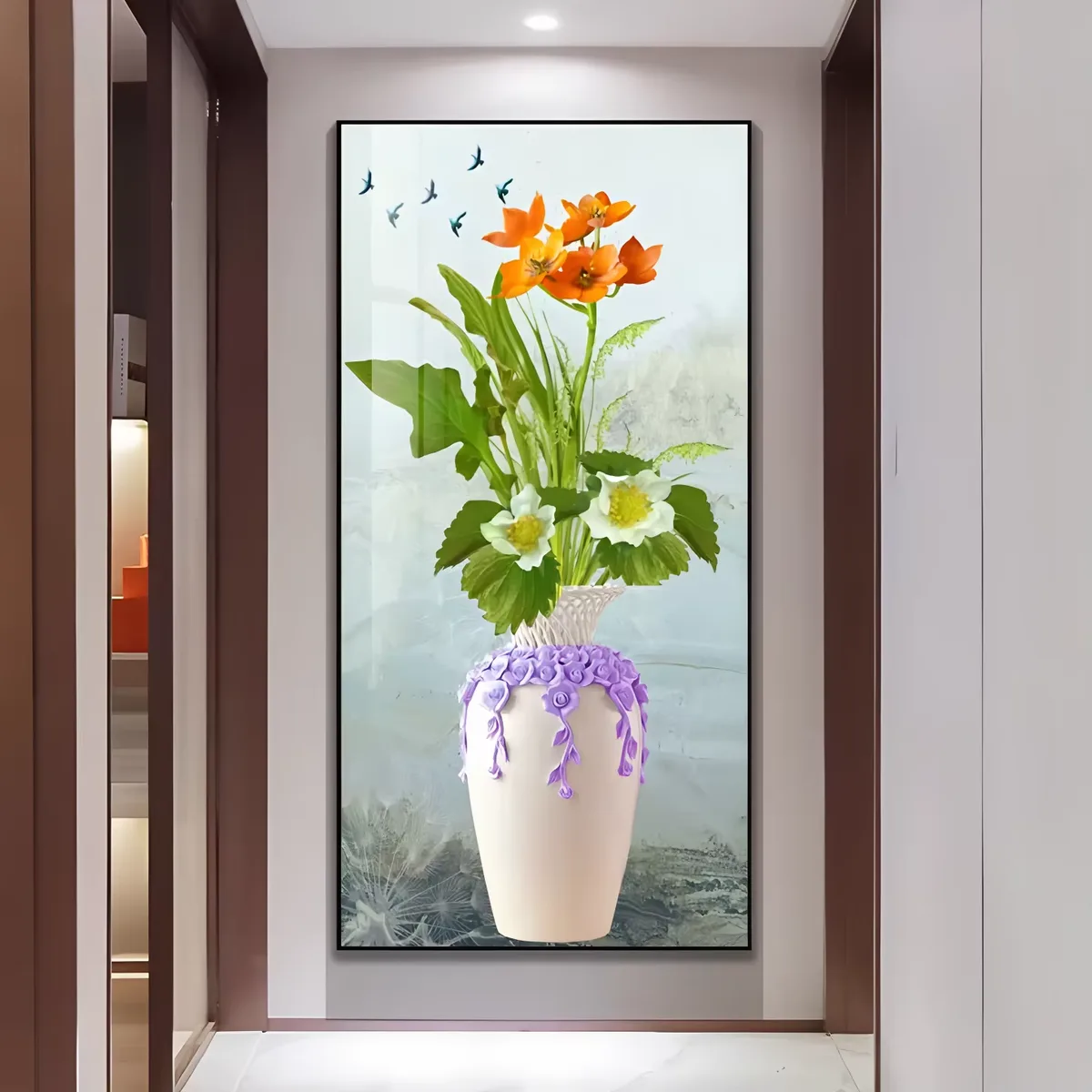 Shadow Mural with Light Surrounded by Glowing Decorative Crystal Porcelain Painting Wall Art Home Decor Painting