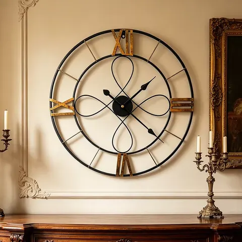 Simple Clock Retro Living Room Background Wall Watch Decorative Wall Clock Round Iron Artistic Wall Clock