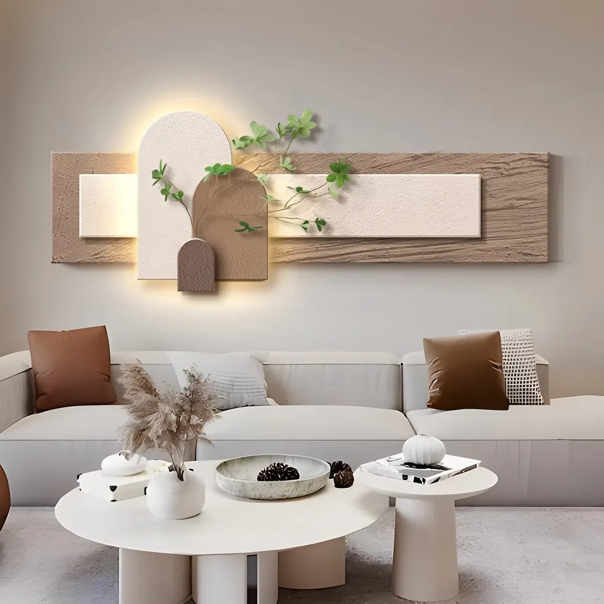 Simulated Green Plant Sandstone Home Art Decor Painting Living Room Sofa Background Wall LED Glow Mural