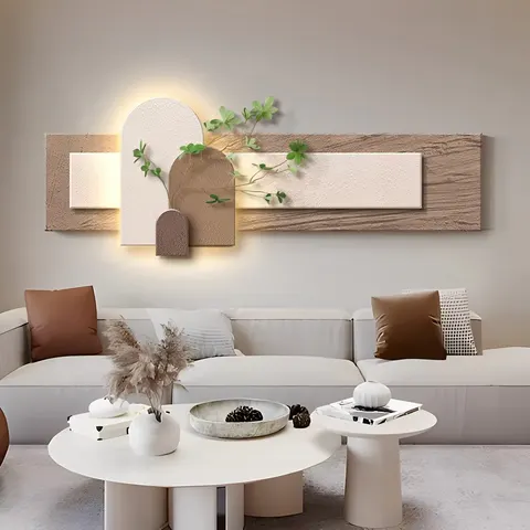 Simulated Green Plant Sandstone Home Art Decor Painting Living Room Sofa Background Wall LED Glow Mural