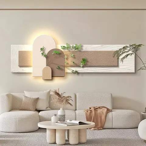 Simulated Green Plant Sandstone Home Art Decor Painting Living Room Sofa Background Wall LED Glow Mural