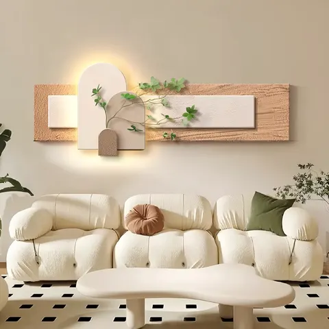 Simulated Green Plant Sandstone Home Art Decor Painting Living Room Sofa Background Wall LED Glow Mural