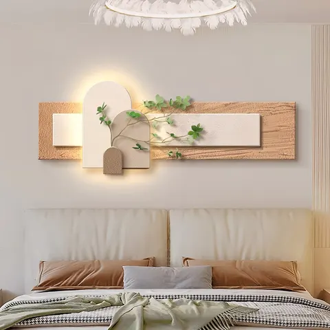 Simulated Green Plant Sandstone Home Art Decor Painting Living Room Sofa Background Wall LED Glow Mural