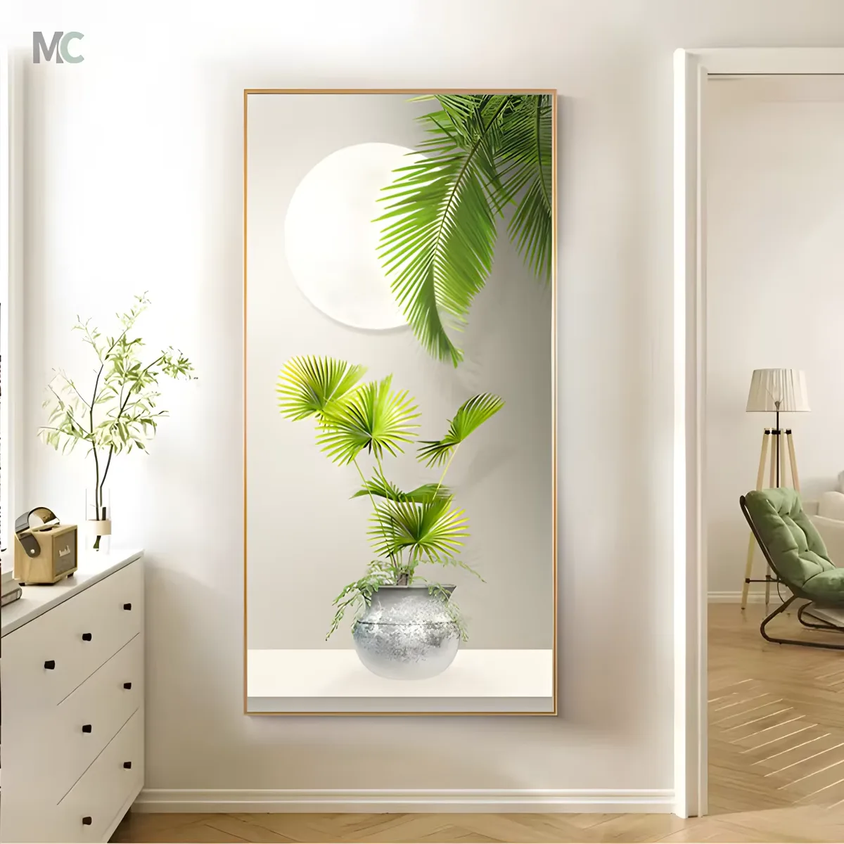 Small Fresh Green Plant Modern Simple Moon Living Room Decor Painting High-end Hotel Corridor Crystal Porcelain Painting