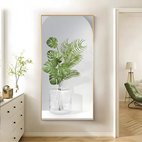 Small Fresh Green Plant Modern Simple Moon Living Room Decor Painting High-end Hotel Corridor Crystal Porcelain Painting