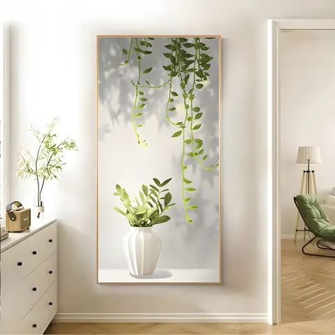 Small Fresh Green Plant Modern Simple Moon Living Room Decor Painting High-end Hotel Corridor Crystal Porcelain Painting