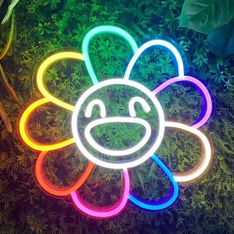 Smiling Face Neon  Sunflower Acrylic LED Painting Outdoor Wall Glowed Artistic Home Decor Light Sign