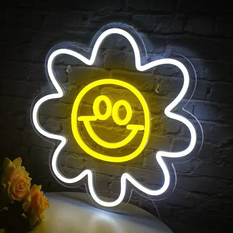Smiling Face Neon  Sunflower Acrylic LED Painting Outdoor Wall Glowed Artistic Home Decor Light Sign