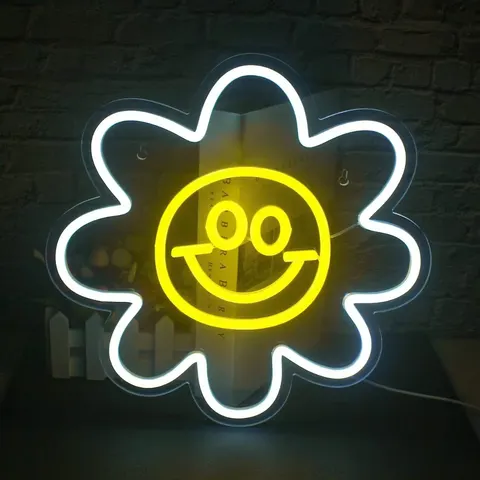 Smiling Face Neon  Sunflower Acrylic LED Painting Outdoor Wall Glowed Artistic Home Decor Light Sign