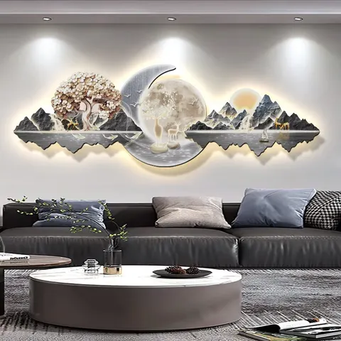 Sofa Backdrop Art Home Furnishings Decorative Painting UV Engraving Scenery and Mountains Glowed LED Decor Painting