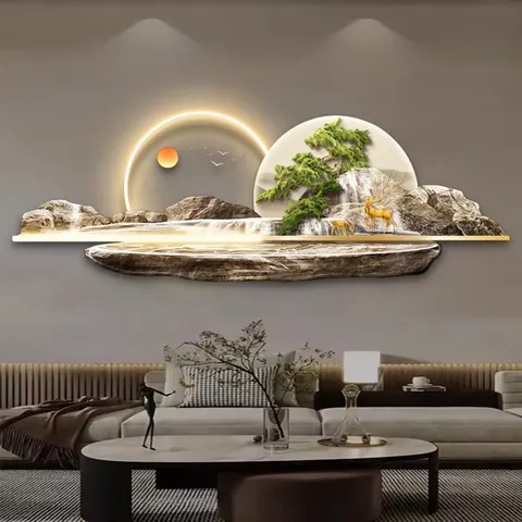 山水 单幅 装饰画 现代简约 客厅背景墙挂画 LED带灯画