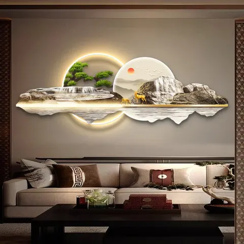山水 单幅 装饰画 现代简约 客厅背景墙挂画 LED带灯画
