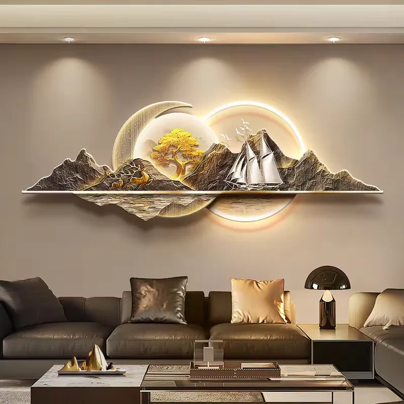 Sofa Background Wall Acrylic LED Painting Elk Sailing Boat Crystal Porcelain Painting