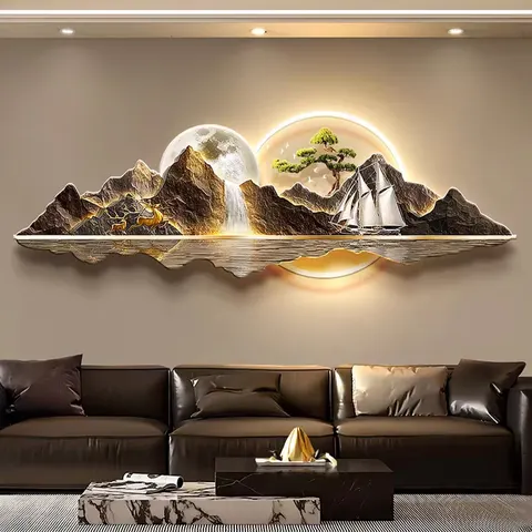 Sofa Background Wall Acrylic LED Painting Elk Sailing Boat Crystal Porcelain Painting