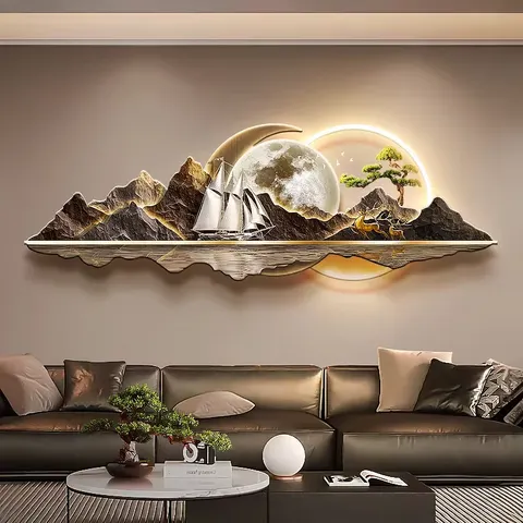 Sofa Background Wall Acrylic LED Painting Elk Sailing Boat Crystal Porcelain Painting