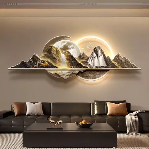 Sofa Background Wall Acrylic LED Painting Elk Sailing Boat Crystal Porcelain Painting