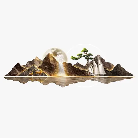 Sofa Background Wall Acrylic LED Painting Elk Sailing Boat Crystal Porcelain Painting