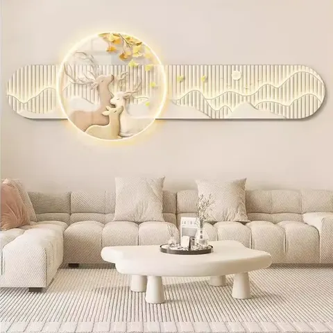 锦鲤 单幅 装饰画 现代简约 客厅背景墙挂画 LED带灯画