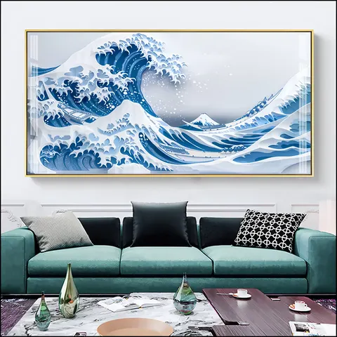 Sofa Background Wall Blue Wave Art Home Furnishings Decorative Painting High-definition Printing Crystal Porcelain Painting