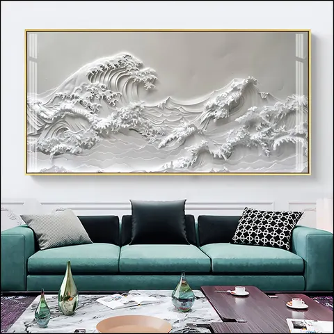 Sofa Background Wall Blue Wave Art Home Furnishings Decorative Painting High-definition Printing Crystal Porcelain Painting