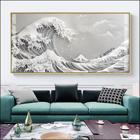 Sofa Background Wall Blue Wave Art Home Furnishings Decorative Painting High-definition Printing Crystal Porcelain Painting