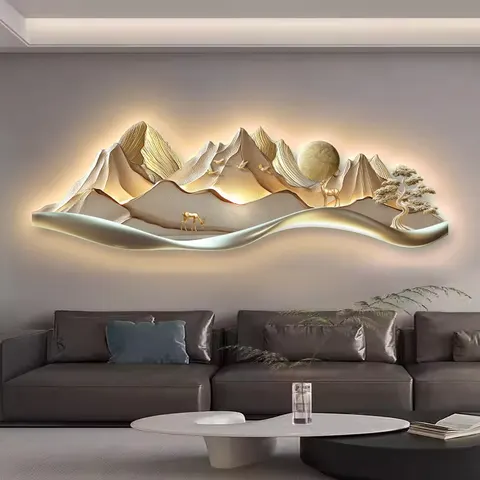 Sofa Background Wall Crystal Porcelain Painting With LED Glowed Wall Art Decor Painting